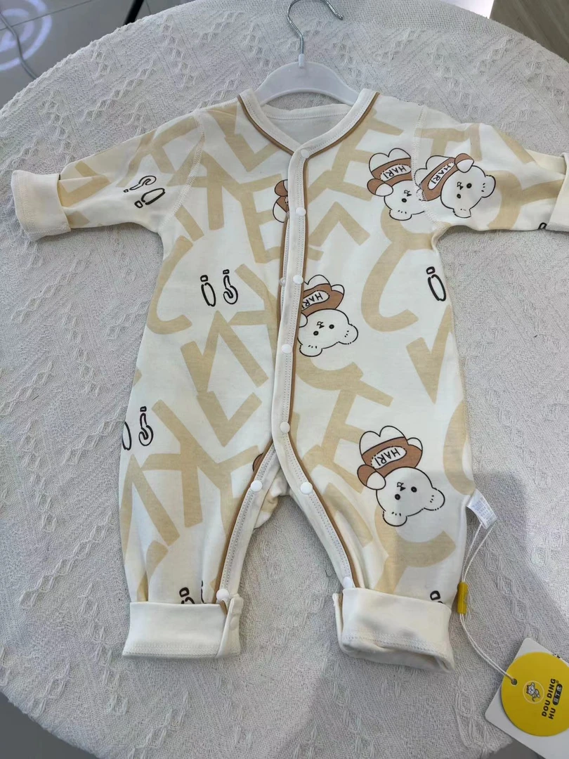 yb新生儿四季连体衣字母小熊纯棉长袖保暖衣无骨哈衣爬爬服