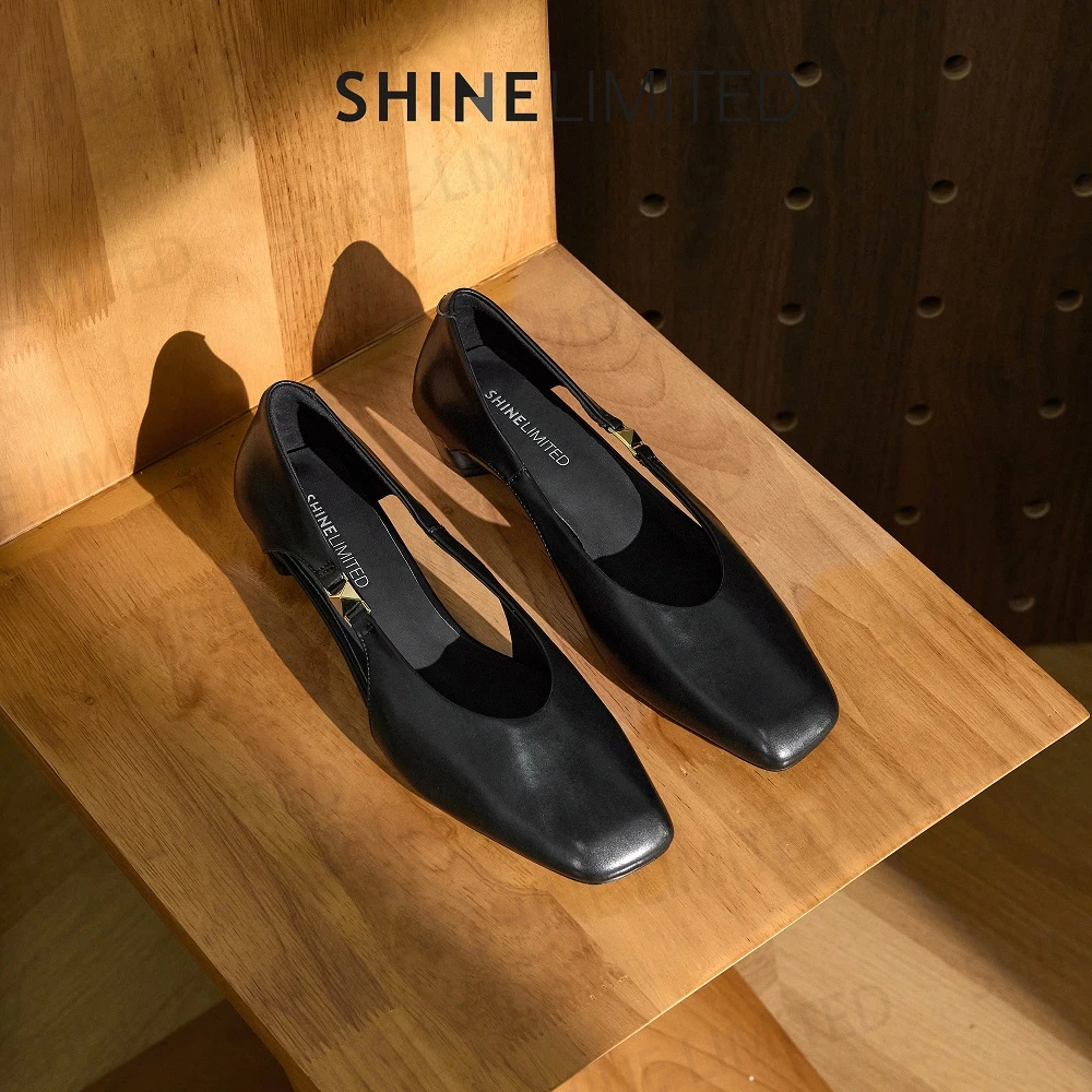 SHINELIMITED新广州手工鞋胎牛皮新款小方头百搭真皮单鞋女G1139