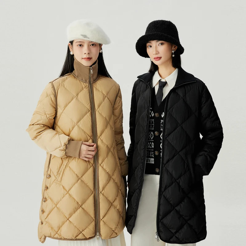 哥弟真的好女装新款菱格中长款面包羽绒服外套 A400742