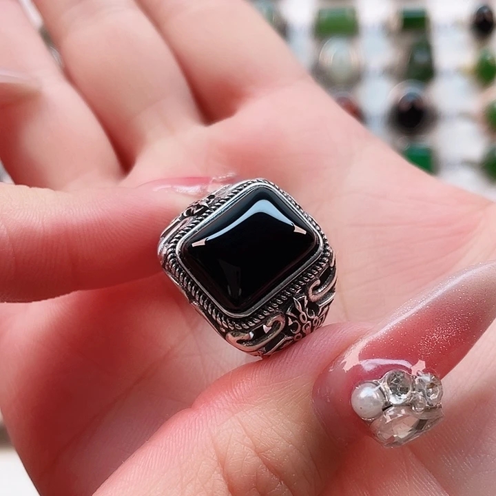 玛瑙/玉髓戒指银S925镶嵌