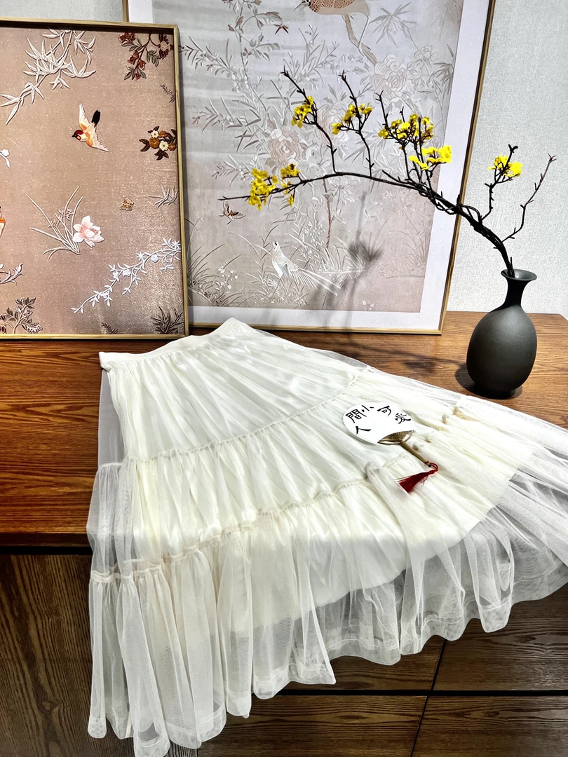 高腰双面穿拼接蛋糕裙纯色A字裙半身裙短裙网纱裙洋气蓬蓬裙