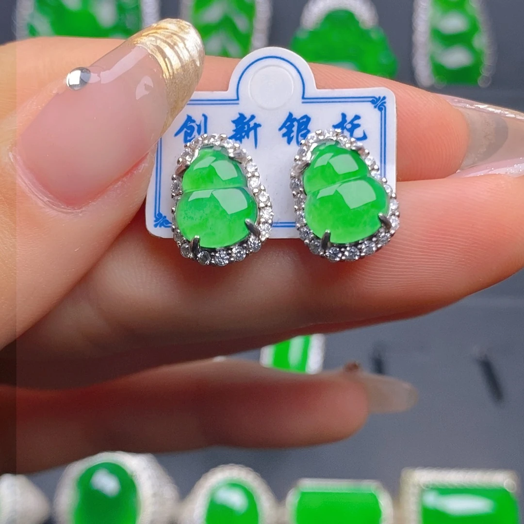 银S925镶嵌翡翠耳饰