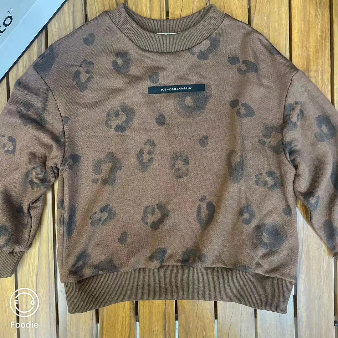 【JMJQ 20128】浅秋韩版中小童薄款森系豹纹圆领套头长袖卫衣