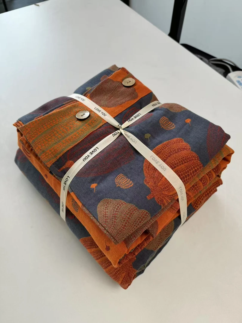 【栗子家】A类全棉双层纱四件套纽扣款床上床品纯棉床单被套枕套