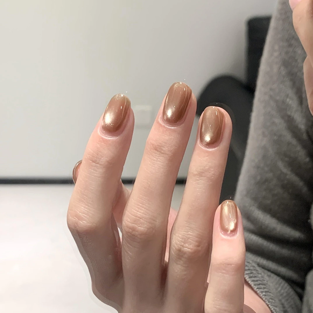 【茶琥珀】猫眼玻璃珠显白气质穿戴甲简约美甲学生豆豆甲冰透秋冬