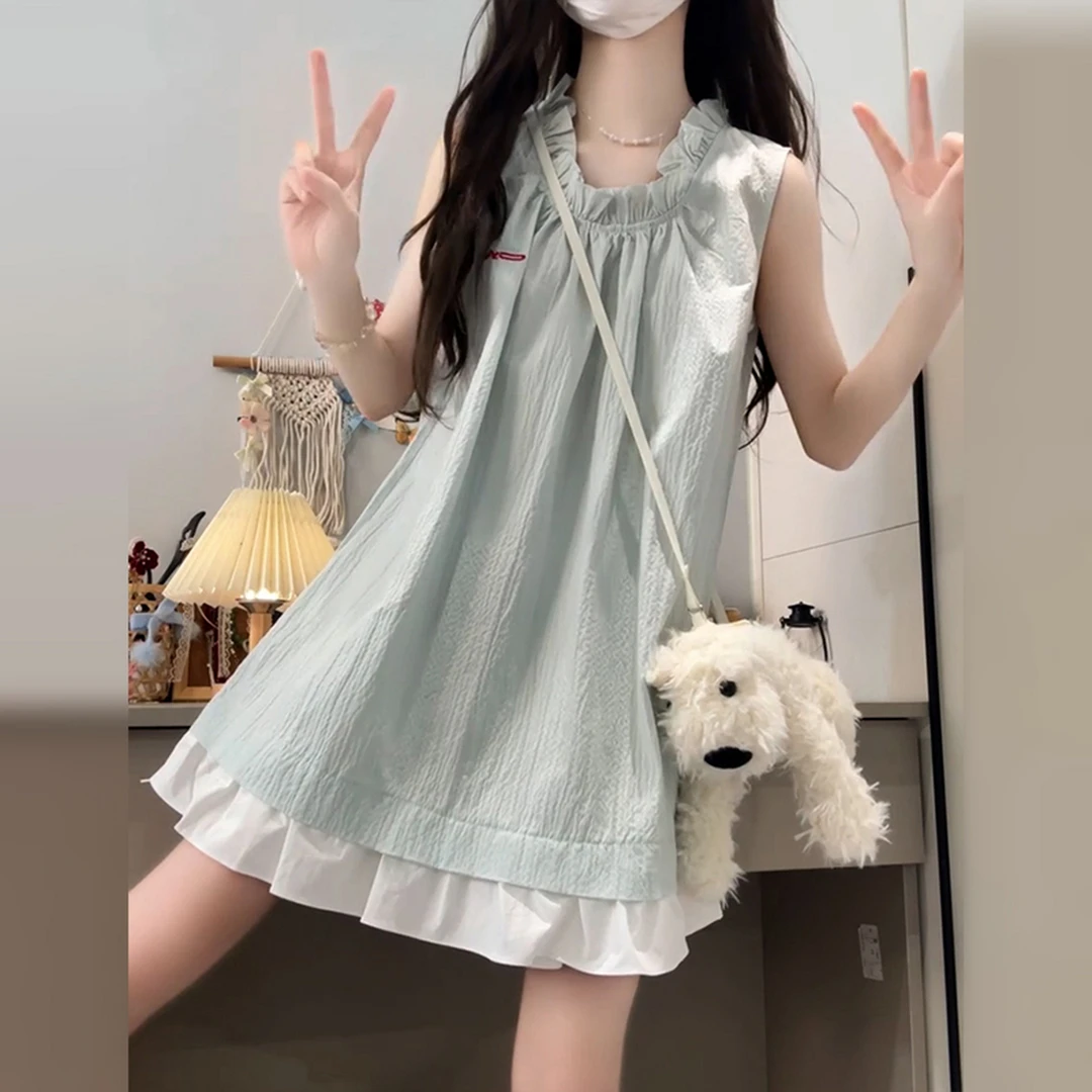 2025新款法式气质无袖背心连衣裙子女夏季绝美小个子娃娃短裙3797