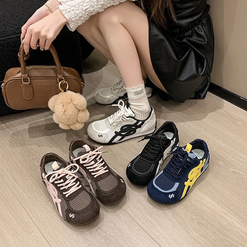 暮秋秋复古网面德训鞋女2025夏秋厚底百搭轻便透气休闲运动阿甘鞋