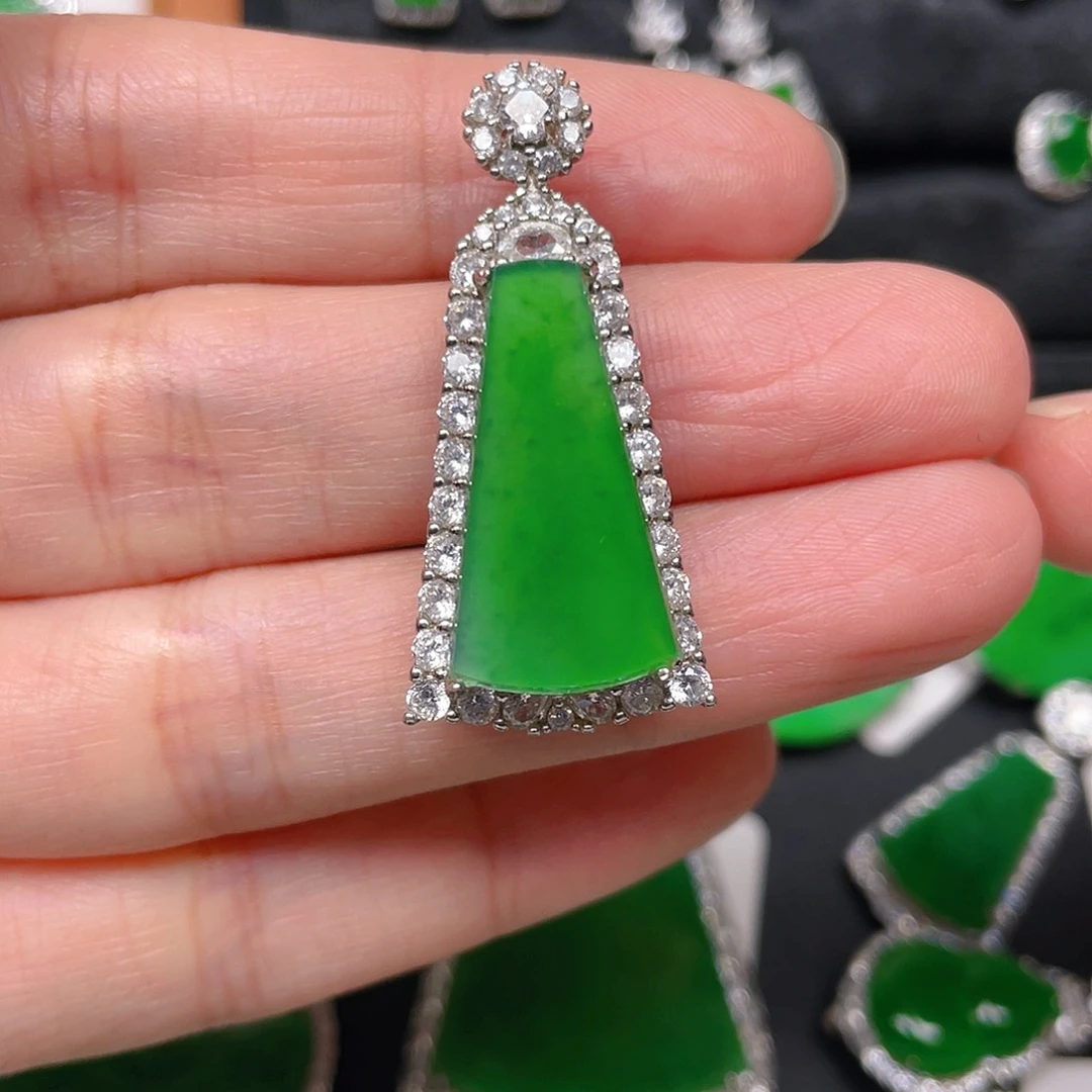 吊坠(不含链)银S925镶嵌翡翠吊坠