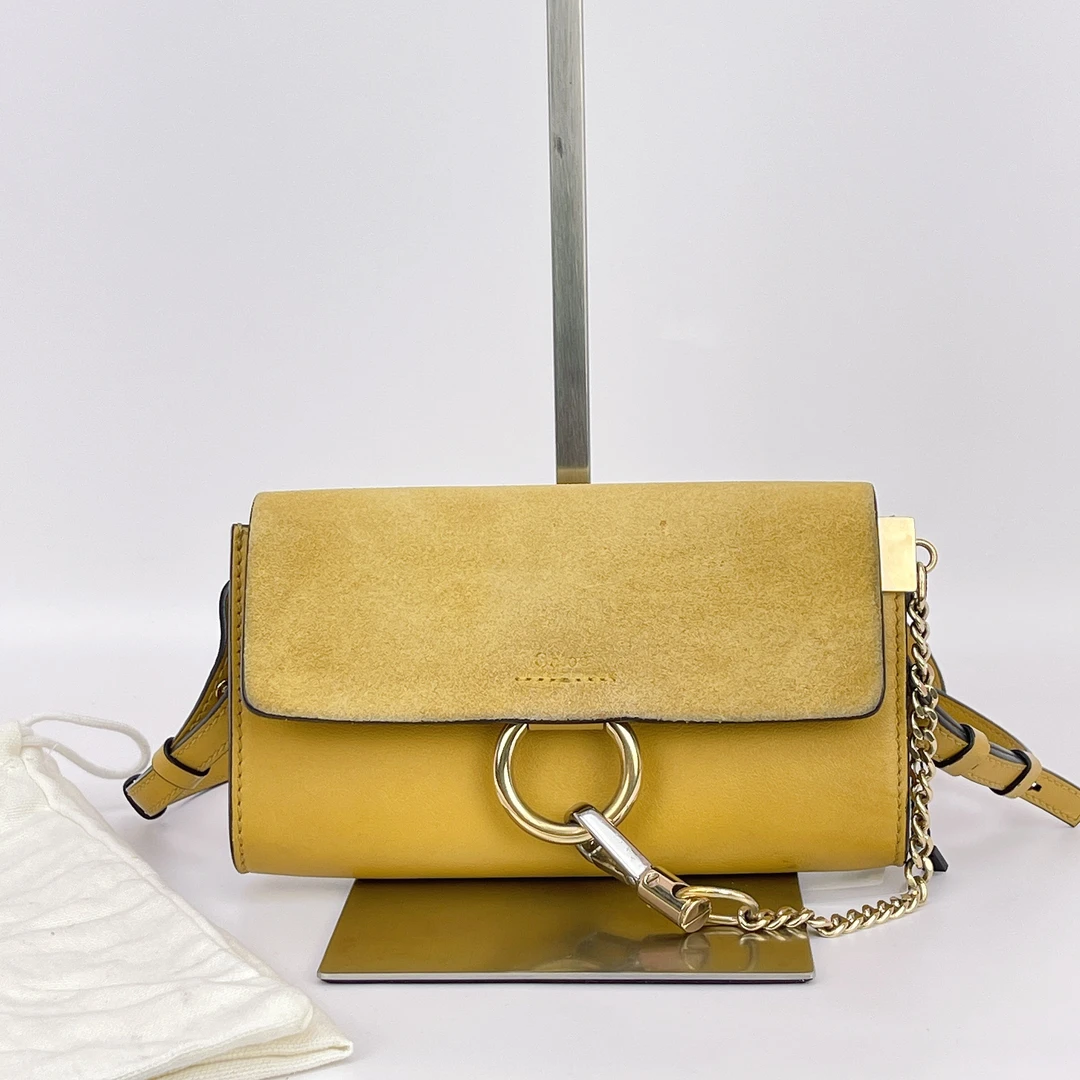 95新 Chloe/蔻依 寇依 黄色牛皮斜挎包底长18 C109