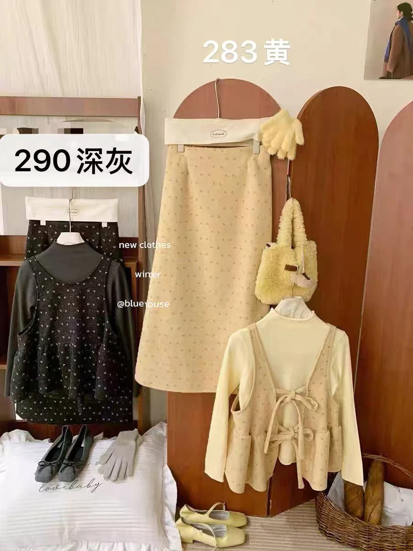 【132-332】时尚套装森系宫廷风慵懒风中长款少女风显瘦时尚气质