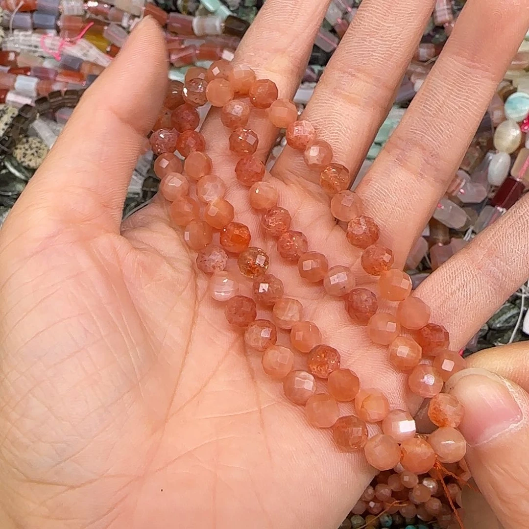 玛瑙/玉髓合金珠宝半成品太阳石6mm一条切面