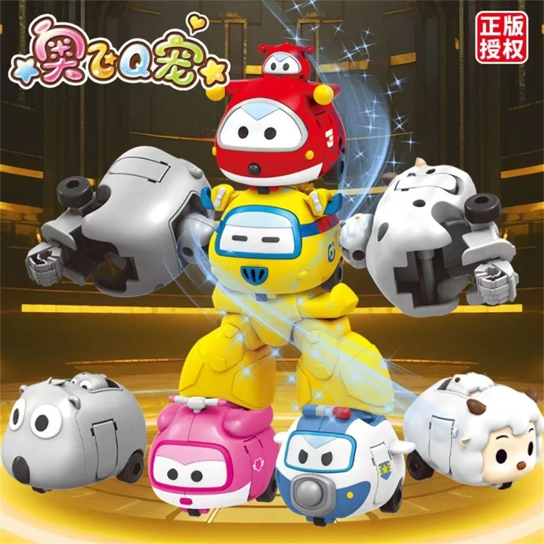 正版奥飞Q宠超级飞侠六合一合体机器人变形玩具乐迪包警长男礼物