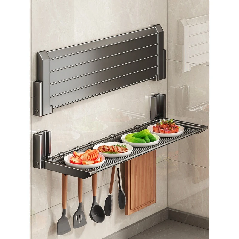 厨房备菜置物架可折叠加宽配菜盘壁挂式免打孔多功能收纳架子