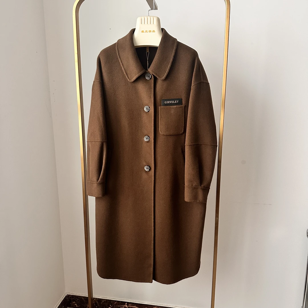 翻领毛呢外套厚款宽松型女加绒加厚款秋冬常规冬季