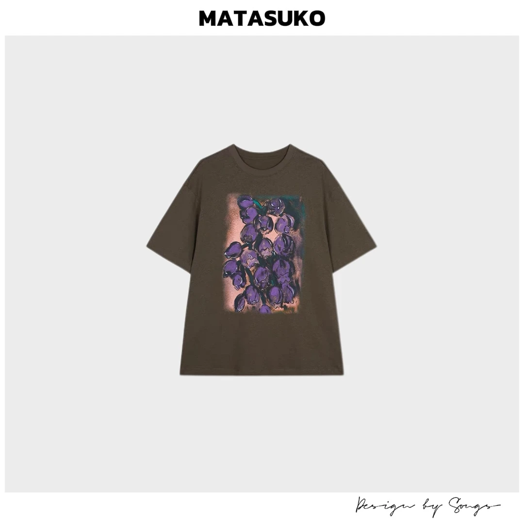 MATASUKO 油画蓝莓 喷墨印染工艺 宽松T恤