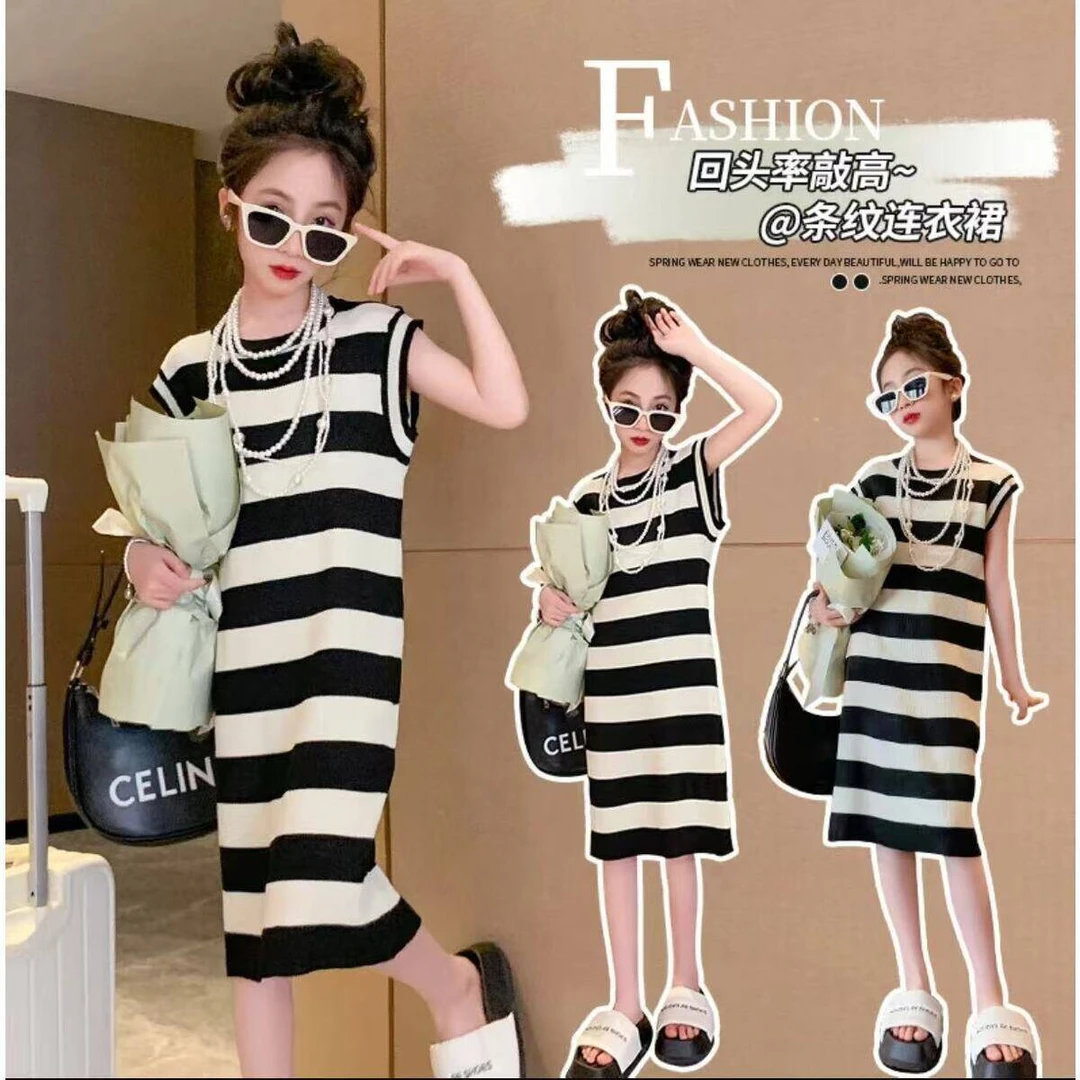 （现货）【清货福利】洋气儿童2025新款女孩网红夏季黑白背心长裙子