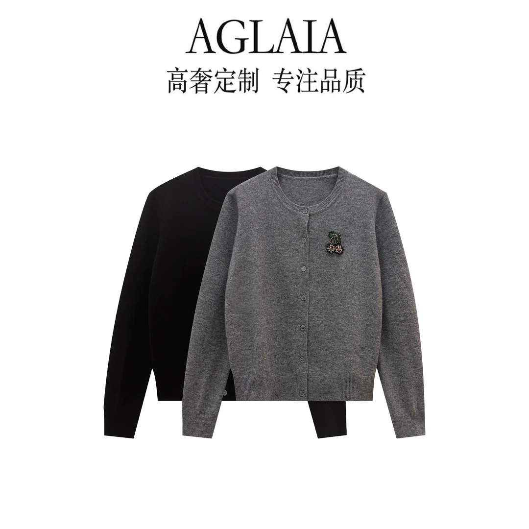 AGLAIA-秋季2025新款软糯刺绣气质百搭时尚显瘦圆领针织开衫6215