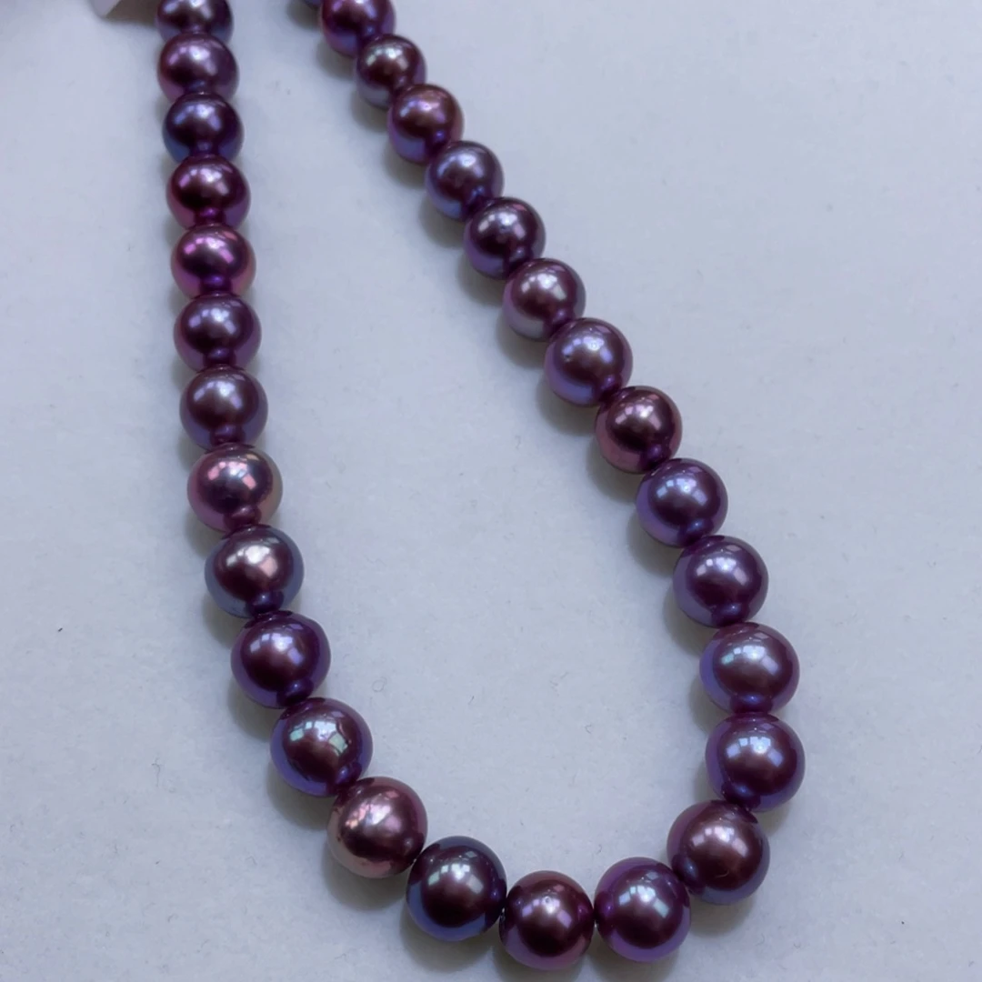 淡水珍珠银S925镶嵌颈饰9-10稀缺帝王紫正圆 镜面