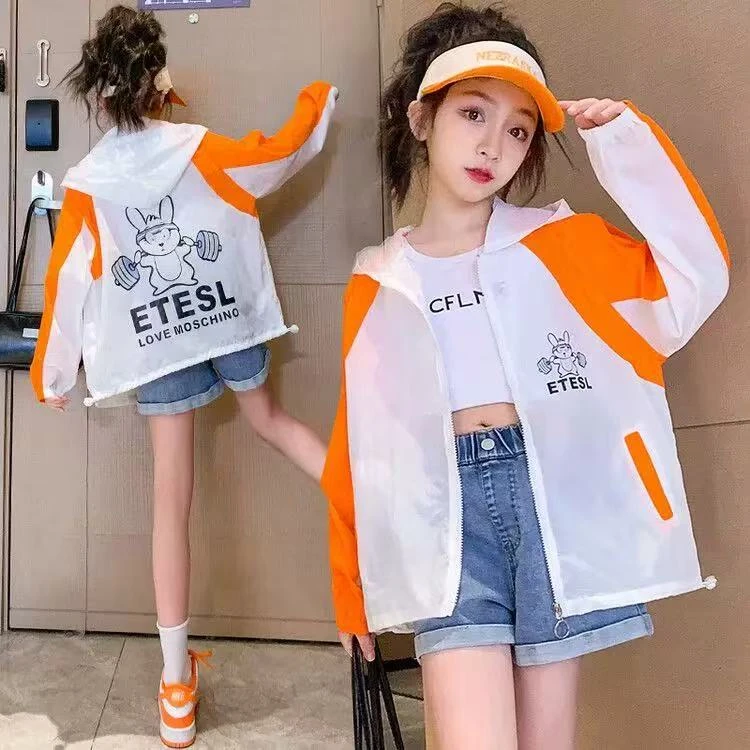 800211女童2025夏季新休闲女童连帽防晒衣韩版防晒服薄款女童休闲