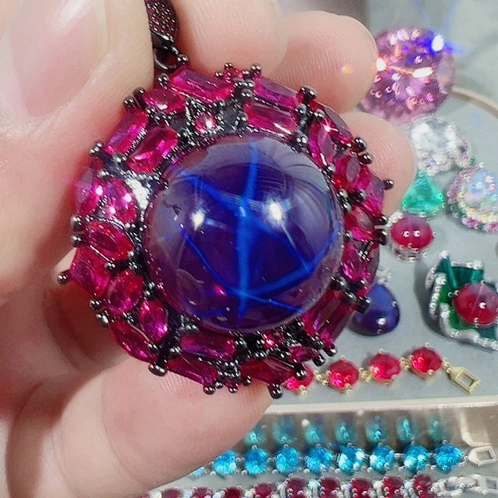 非金属红色蓝色吊坠戒指