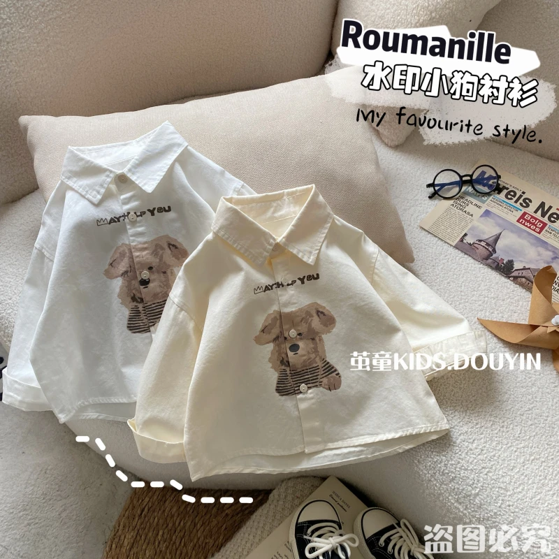 【麦麦妈】C055春季小童水印小狗衬衫春季新品男女宝宝休闲可爱