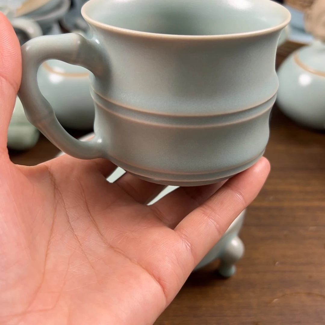 瓷杯子仿古釉水竹节杯