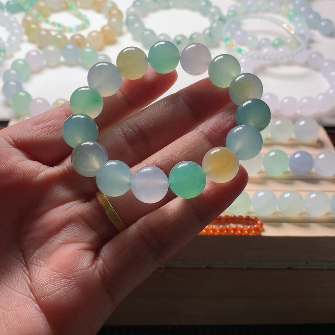 林****翡翠未镶嵌手链天然翡翠卡12.7手串