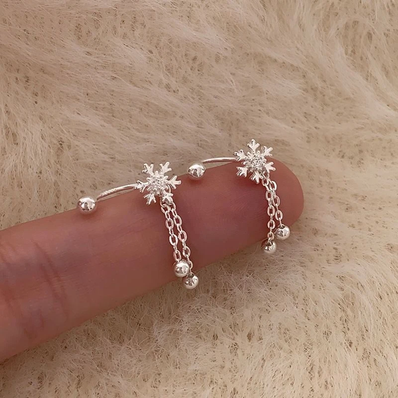 合金耳饰 简约雪花流苏耳钉超仙垂坠感耳饰一款两戴新年百搭甜美