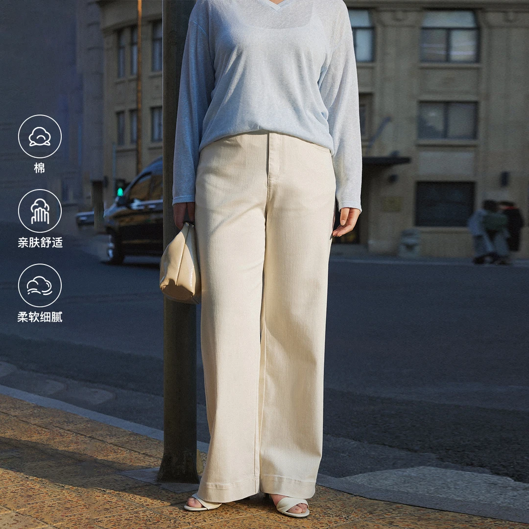 【折扣款】PLUSMALL row风白牛 棉莱赛尔混纺直筒阔腿裤PLUS2502066