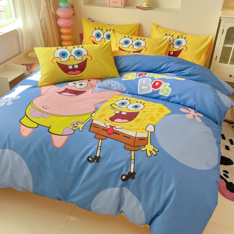 100全棉海绵宝宝纯棉四件套儿童卡通被套床笠宿舍床单三件套床品