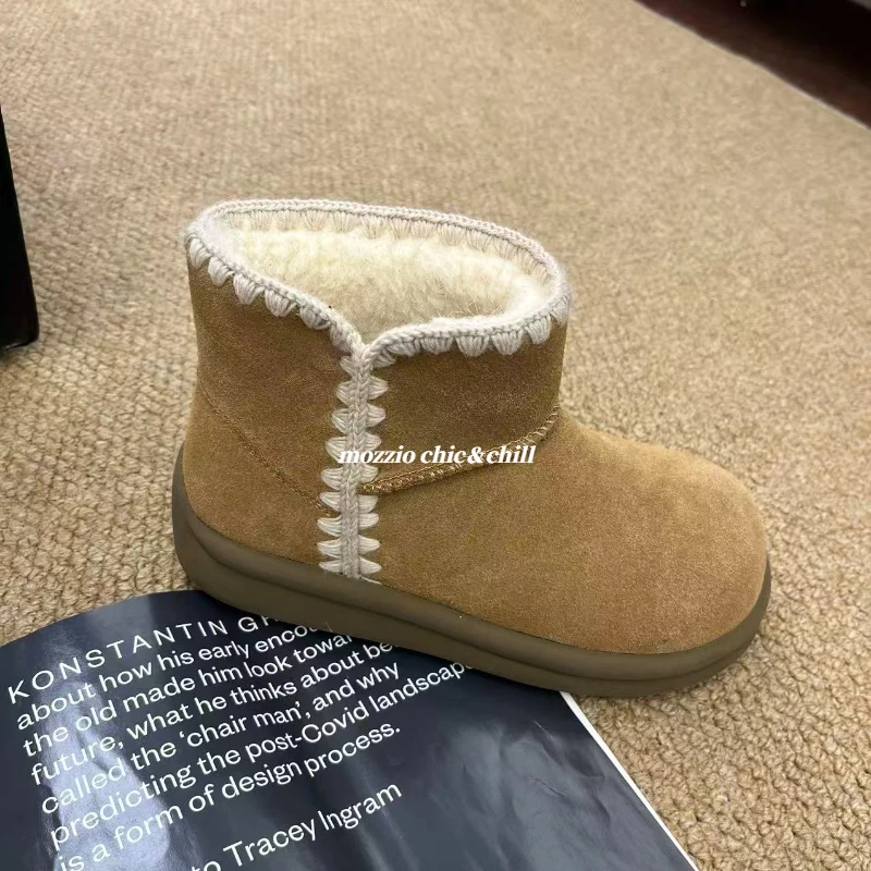 mozzio一脚蹬时尚雪地靴女2025冬季新款牛反绒棉靴加厚时尚保暖