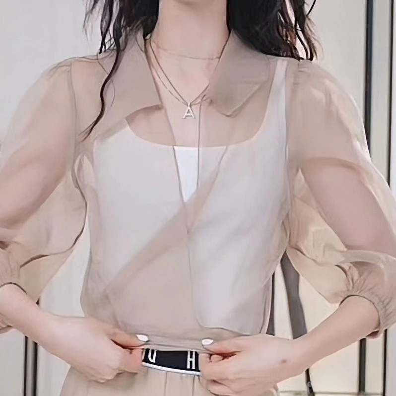 【商场同款】2025春夏新款百搭薄款造型透视网纱防晒衬衣5300952