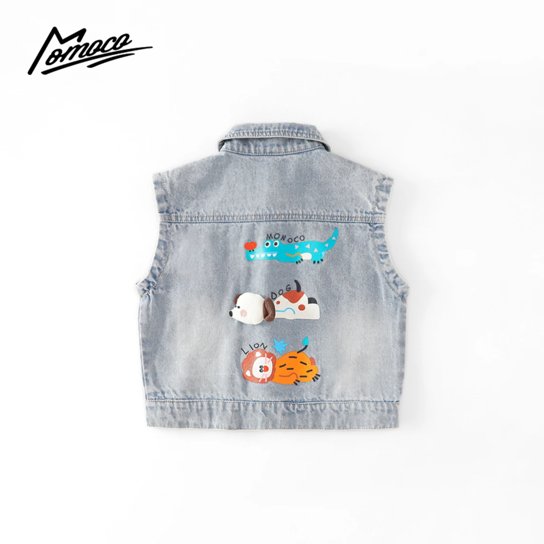 MOMOCO春秋季新款男童韩版休闲牛仔无袖马甲77130108007