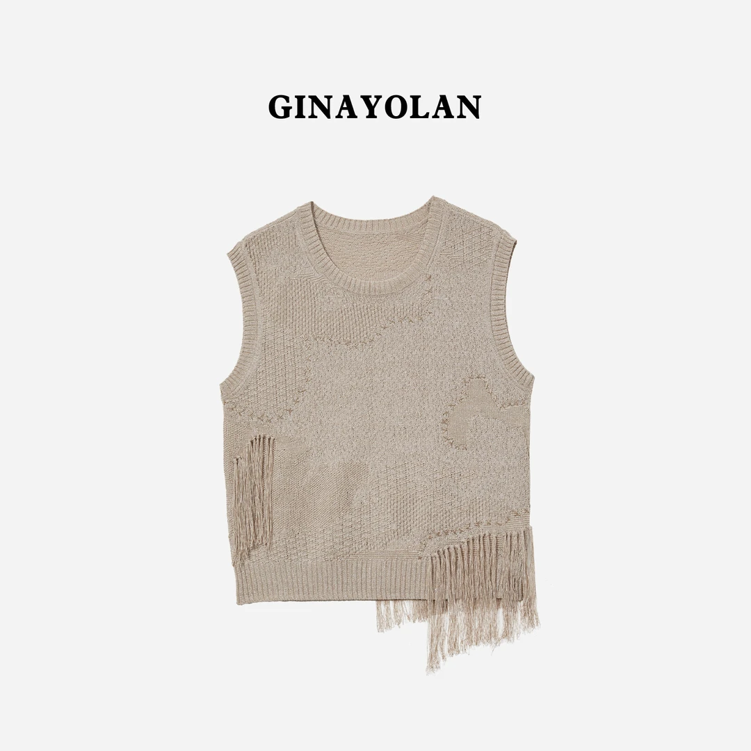 GINAYOLAN/瑾颜|原创设计春夏新品时尚针织无袖流苏套头