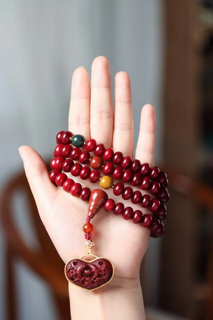 红玉菩提爱心海豚之恋吊坠款男女款手持念珠算盘珠时尚108颗多圈