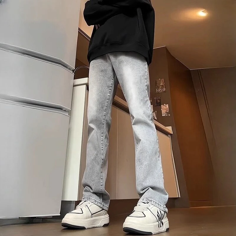 JOLIMENT烟灰色牛仔裤男生修身微喇美式高街vibe潮牌宰版直筒长裤