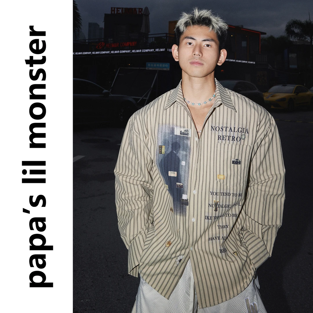 Papaslilmonster【胶片旧梦】早秋美式条纹宽松休闲长袖衬衫男