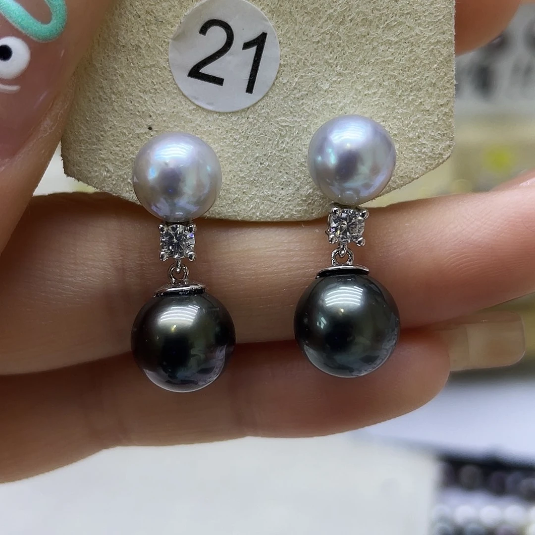 银S925镶嵌海水珍珠耳饰