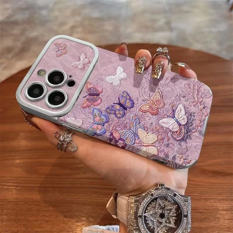 彩色蝴蝶适用苹果17华为VIVO/OPPO小米iPhone16PRO视窗贴皮手机壳