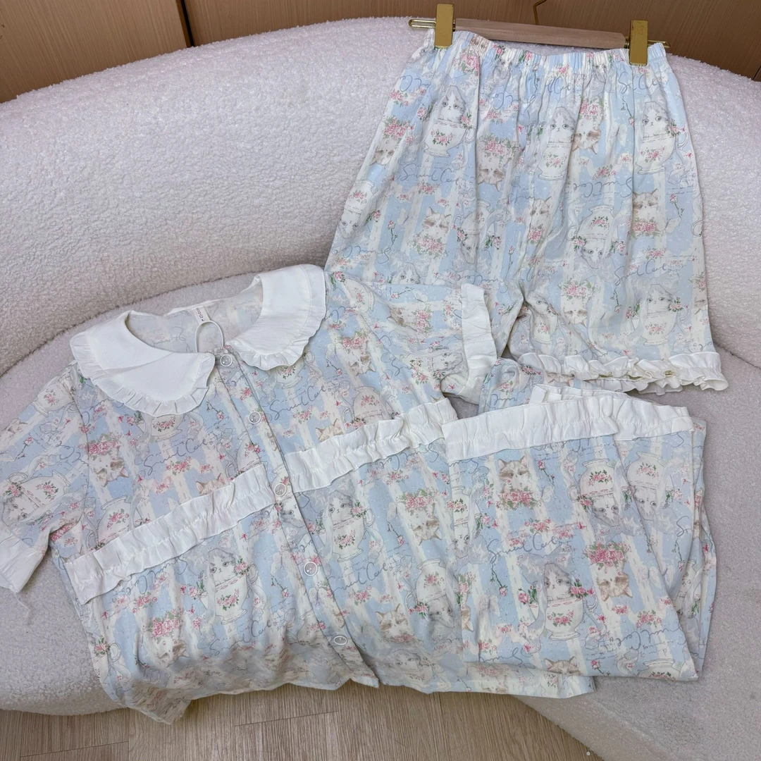 【莫奈花园】夏季可爱少女卡通可云朵棉睡衣可外穿家居服三件套