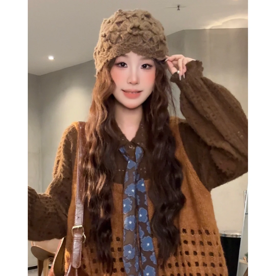 VGVL小卓同款花朵帽子日式极简风包头帽春秋冬针织帽短檐8502