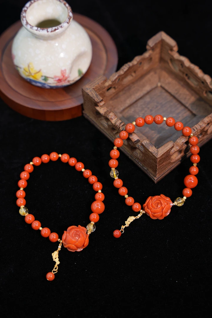【元宝珠宝】6+南红牡丹花保山锦红手串多样性发一件YB8914901