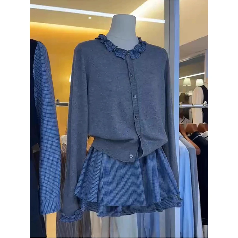 2025新款洋气减龄绝美穿搭法式宽松灰色针织毛衣半身裙两件套装