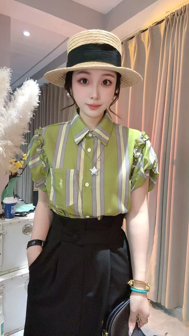 HUIHUI 韩系木耳边小飞袖别致衬衫