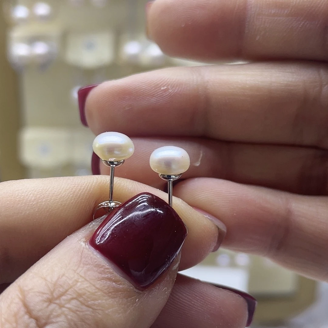 淡水珍珠耳饰银S925镶嵌叶***福