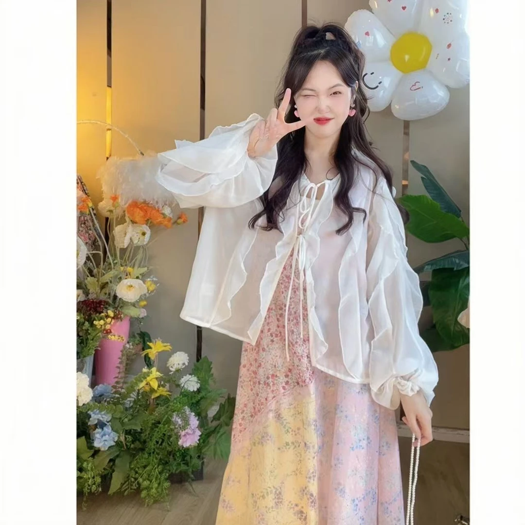 燃冉【月光漫游】春夏韩版时尚洋气宽松雪纺衫开衫甜美设计感开衫