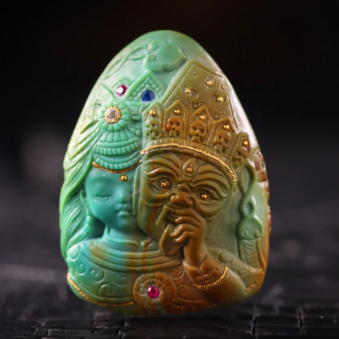 鱼悦珠宝天然原矿绿松石收藏级特色水波纹扎基拉姆时尚气质挂件