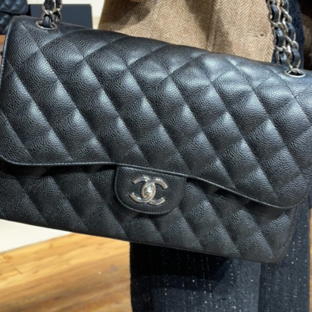 95新 Chanel/香奈儿 夏七中古/Chanel黑银荔枝纹jumbo