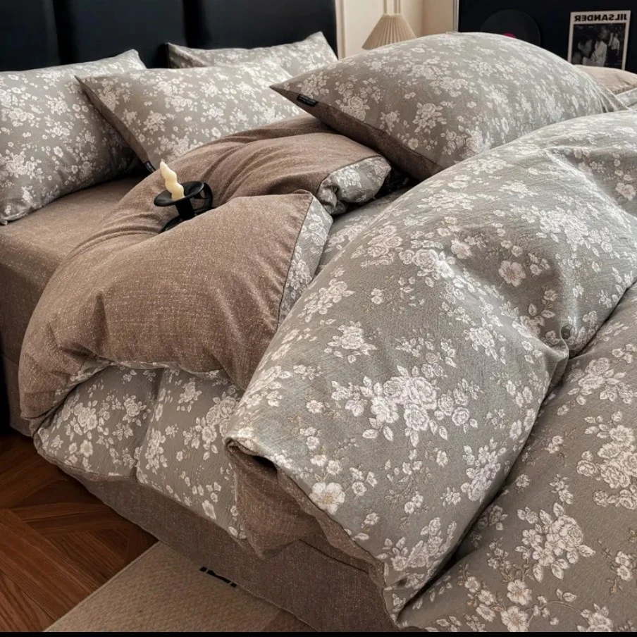 （断码撤柜）A类秋冬加厚磨毛新疆棉斜纹棉双层纱原麻复古四件套