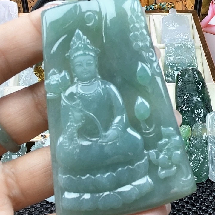 颈饰未镶嵌翡翠有***…天然翡翠观音